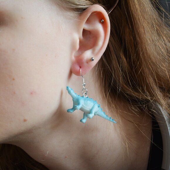 Blue Minmi Dinosaur Statement Earrings - Picture 3 of 5